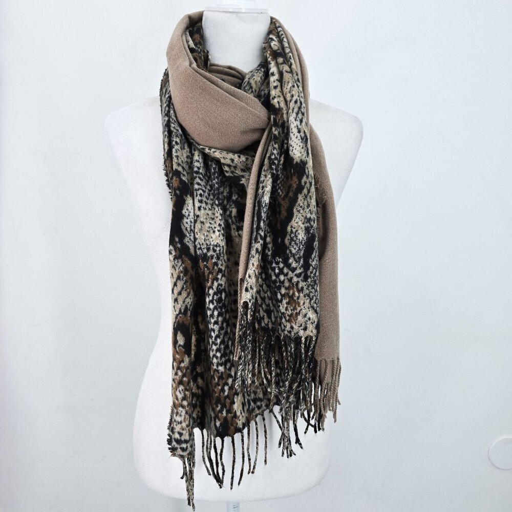 Womens Fuzzy Snakeskin Tan beige Brown Scarf Wrap Cashmere Soft 76x27